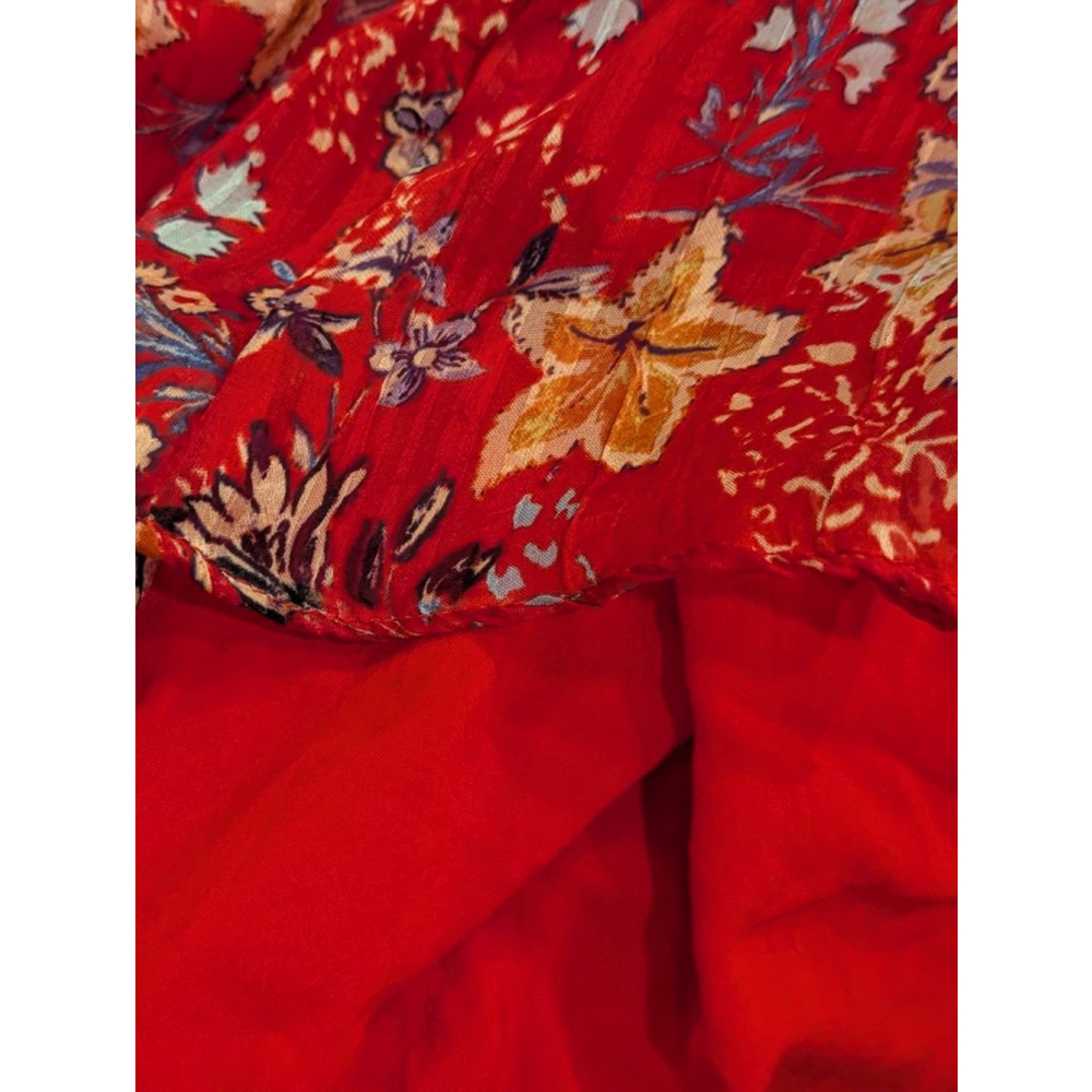 Women's Free People M Red Floral Long Sleeve Ruffle Mini Dress - Picture 9 of 12